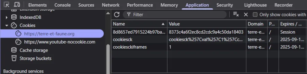 Cookies utilisés par ce site
